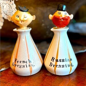 VINTAGE Holt Howard Pixieware Dressing Cruets MCM Russian And French Dressing